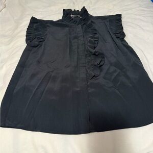 Go by Go Silk Go Ruff Around the Edges Ruffled Black Blouse NWT Women’s XS
